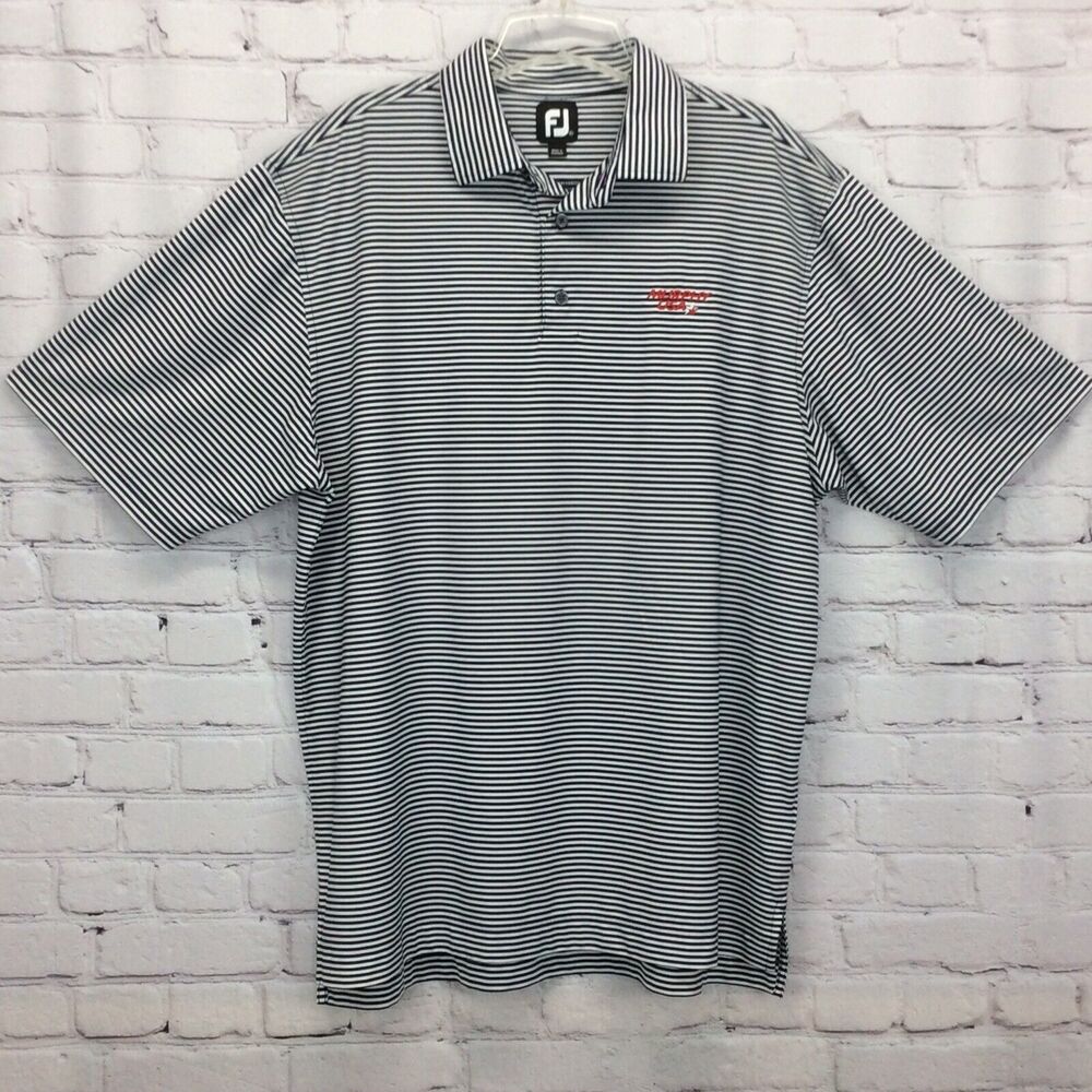 FootJoy Golf Polo Athleisure Men’s Sz XL Sports Blue White Striped Stretch Logo